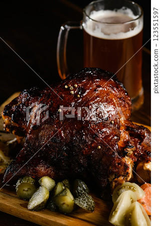 Roasted Veal with Pickles and Mustard on Board 123551597