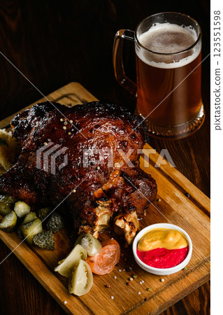 Roasted Veal with Pickles and Mustard on Board 123551598