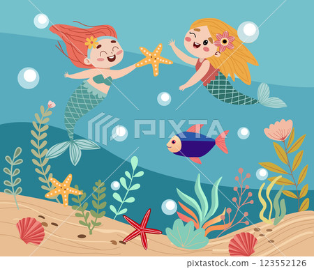 Cute fairy background  of Little mermaids 123552126