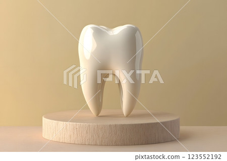 white healthy tooth on podium for product demonstration, dentistry, dentist, treatment, health, health care 123552192
