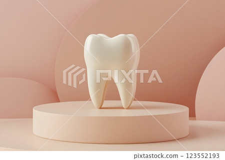 white healthy tooth on podium for product demonstration, dentistry, dentist, treatment, health, health care 123552193