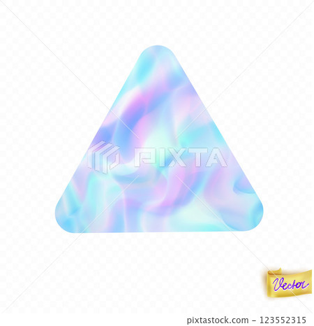 Holographic triangle sticker. Abstract  trendy banner template. Hologram texture. Premium quality. Modern vector  for mockup design 123552315