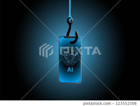 a smartphone hanging on a hook. AI Powered phishing Scams. Cybercrime concept. vector illustration a smartphone hanging on a hook. AI Powered phishing Scams. Cybercrime concept. vector illustration 123552506