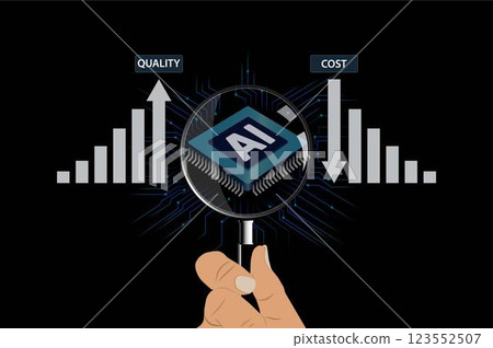 AI powered business optimization concept, Cost reduction and Quality control, Artificial Intelligence driven automation optimizes workflows, Improves quality, Reduces expenses in business operations. 123552507