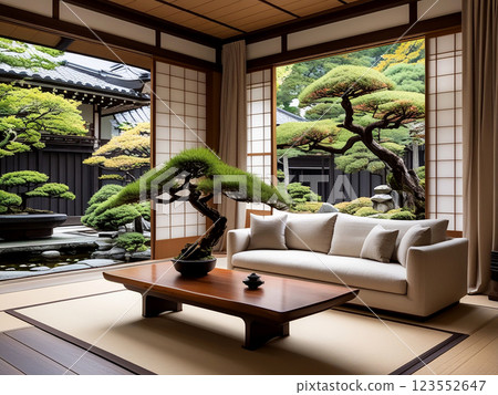Living room design, Japanese style, living room model Living room design, Japanese style, living room model 123552647