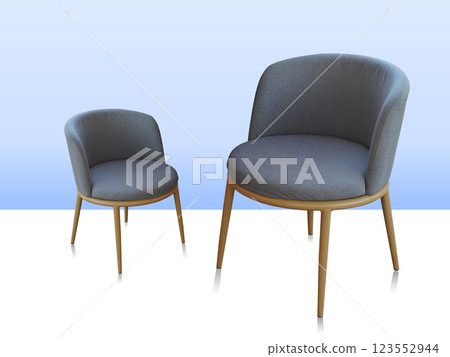 antique two large and small blue and brown chairs on white floor, gradient blue wall background, object, decor, furniture, fashion, home, house, copy space antique two large and small blue and brown chairs on white floor, gradient blue wall background, object, decor, furniture, fashion, home, house, copy space 123552944