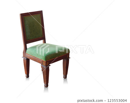 side view antique green and brown wooden chair on isolated background, decor, fashion, ancient, copy space side view antique green and brown wooden chair on isolated background, decor, fashion, ancient, copy space 123553004