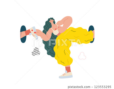 Life Unframed: Self-support -modern flat vector concept illustration of a girl in infinite loop. Metaphor of unpredictability, imagination, whimsy, cycle of existence, play, growth and discovery 123553295