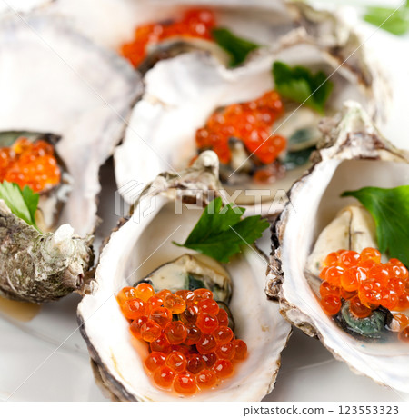 Raw oyster on white background 123553323