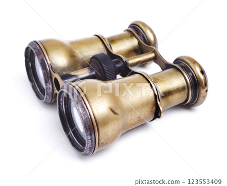 Vintage binoculars on white 123553409