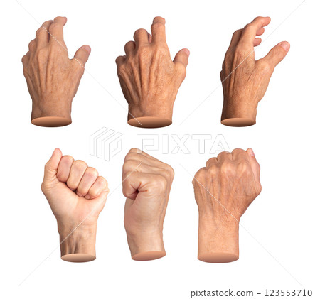 Elderly hand reaching forward with a clenched fist, symbolizing strength and action. Aged skin with Elderly hand reaching forward with a clenched fist, symbolizing strength and action. Aged skin with 123553710