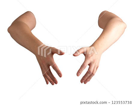 Hands carefully holding, grasping an invisible object, fingers curved, positioned to create balance 123553738