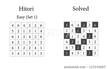 Hitori Puzzle Set 1 Easy, Japanese Number Logic Game for Kids, Teens and Adults 123554007