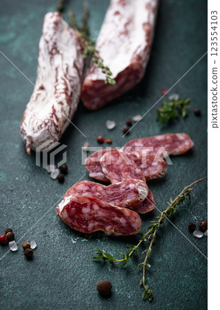 Salami sausage fuet with spice 123554103