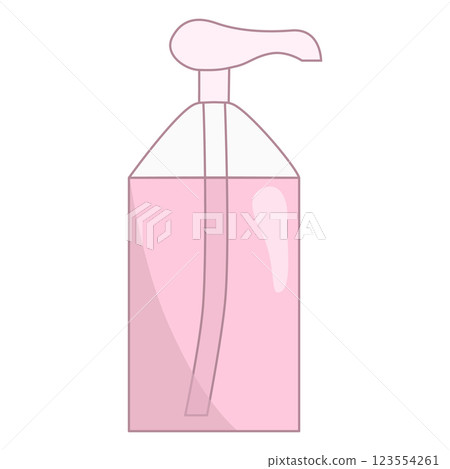 Dispenser bottle filled with pink cleaning product, doodle style vector illustration Dispenser bottle filled with pink cleaning product, doodle style vector illustration 123554261