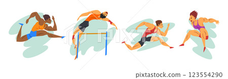 Man Athlete Characters in Action Perform Sport Activity Vector Set 123554290