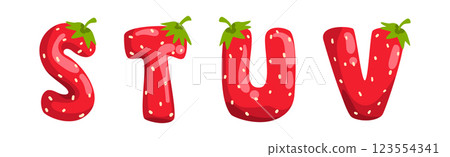 Red Strawberry English Alphabet with Bright Letter Vector Set Red Strawberry English Alphabet with Bright Letter Vector Set 123554341