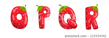 Red Strawberry English Alphabet with Bright Letter Vector Set Red Strawberry English Alphabet with Bright Letter Vector Set 123554342