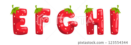 Red Strawberry English Alphabet with Bright Letter Vector Set 123554344