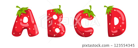 Red Strawberry English Alphabet with Bright Letter Vector Set Red Strawberry English Alphabet with Bright Letter Vector Set 123554345