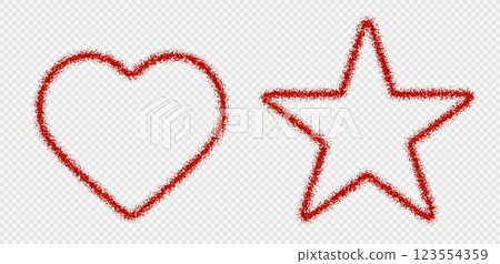 Pepper frame, red chili border, spicy paprika powder in heart and star shapes. 123554359