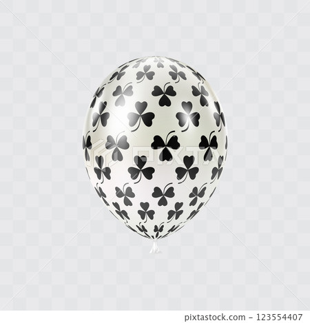 Black white 3D realistic balloon with clover leaf pattern. 123554407