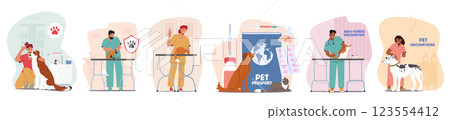 Pet vaccination at veterinary clinic, domestic animals health care and support vector illustration 123554412