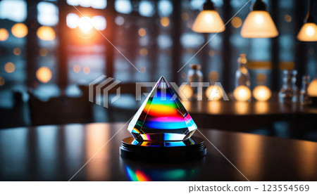 illustrative representation of light refracting into its spectrum in rainbow colors in and through glass, properties of light - ai generated illustrative representation of light refracting into its spectrum in rainbow colors in and through glass, properties of light - ai generated 123554569