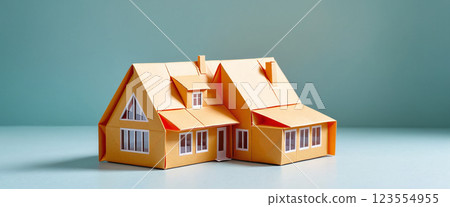 Illustrative representation of a house or building made of paper - ai generated 123554955