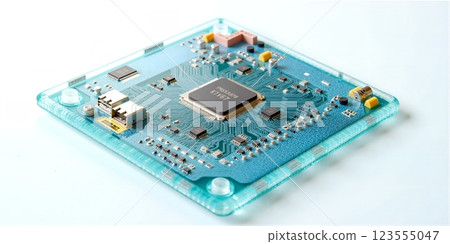 Close-up of a modern CPU, revealing intricate internals for AI and complex computations 123555047