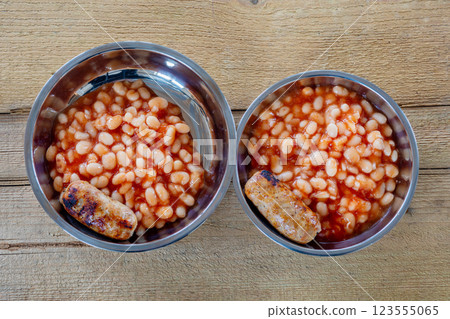 Beans and sausage are a simple camping meal. Beans and sausage are a simple camping meal. 123555065