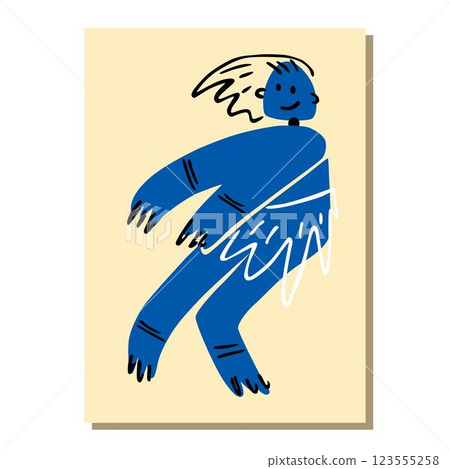 Funny blue abstract man. Dancing geometric creature . The native. Vector illustration hand-drawn. Funny blue abstract man. Dancing geometric creature . The native. Vector illustration hand-drawn. 123555258