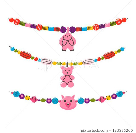 Friendship bracelet vector set. Handmade jewelry. Doodle illustration. 123555260