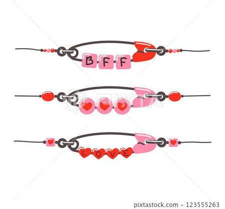 Friendship bracelet vector set. Handmade jewelry. Doodle illustration. Friendship bracelet vector set. Handmade jewelry. Doodle illustration. 123555263