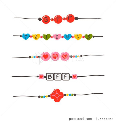 Friendship bracelet vector set. Handmade jewelry. Doodle illustration. Friendship bracelet vector set. Handmade jewelry. Doodle illustration. 123555268