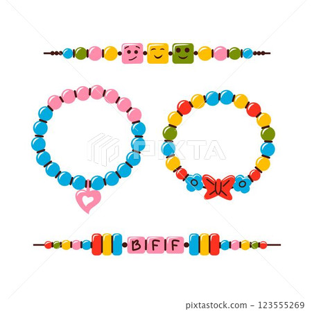 Friendship bracelet vector set. Handmade jewelry. Doodle illustration. Friendship bracelet vector set. Handmade jewelry. Doodle illustration. 123555269