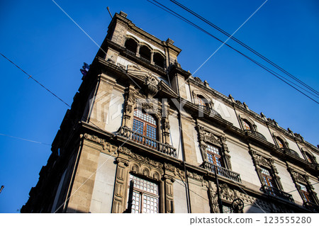 Detail of the beautiful architecture of the historical buildings at Mexico City downtown. 123555280