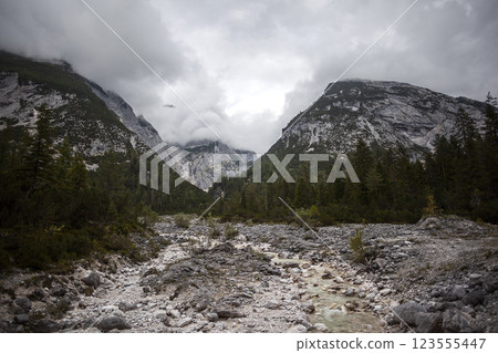 Landscape of Isar river origin, Scharnitz, Austria Landscape of Isar river origin, Scharnitz, Austria 123555447
