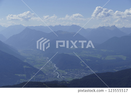 Panoramic view Hohe Munde  from Nordlinger hut on Karwendel Hohenweg, Austria 123555517
