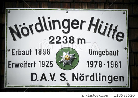 Nordlinger hut on Karwendel Hohenweg, Austria Nordlinger hut on Karwendel Hohenweg, Austria 123555520