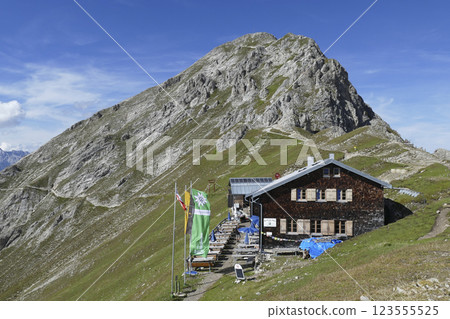 Nordlinger hut on Karwendel Hohenweg, Austria Nordlinger hut on Karwendel Hohenweg, Austria 123555525