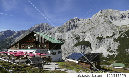 Pfeis hut, Pfeishutte at Karwendel mountains on Karwendel Hohenweg, Austria 123555559