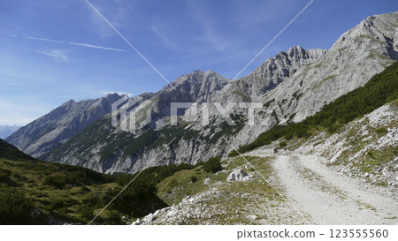 Stempeljoch Wilde Bande Steig at Karwendel mountains on Karwendel Hohenweg, Austria Stempeljoch Wilde Bande Steig at Karwendel mountains on Karwendel Hohenweg, Austria 123555560