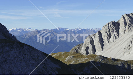 Stempeljoch at Karwendel mountains on Karwendel Hohenweg in Austria 123555580