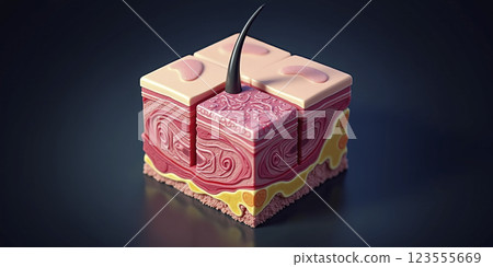 Skin part with a cross section of the human skin with hair follicle and different skin layers 123555669