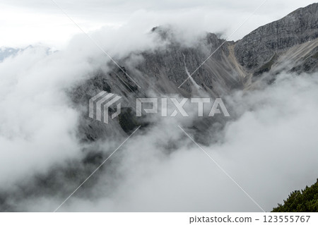 Stempeljoch at Karwendel mountains on Karwendel Hohenweg in Austria 123555767