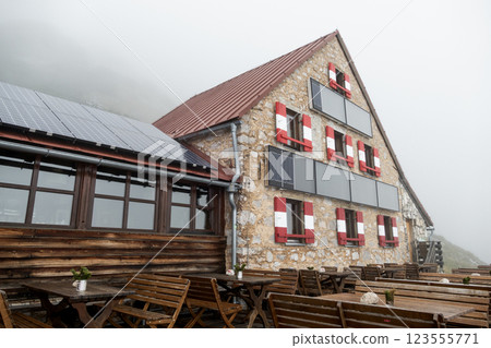 Bettelwurf hut at Karwendel mountains on Karwendel Hohenweg in Austria 123555771
