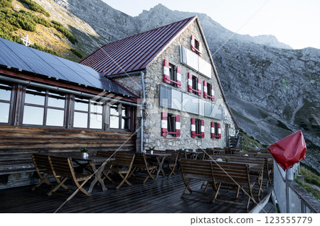 Bettelwurf hut at Karwendel mountains on Karwendel Hohenweg in Austria 123555779