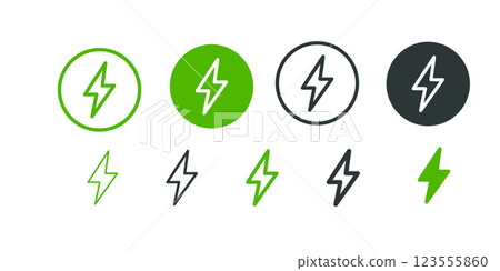 flash thunder power icon green, flash lightning bolt icon with thunder bolt - Electric power icon symbol  123555860