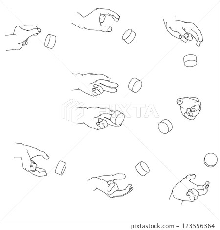 Set of hands turning dials. Black and white vector illustration. Set of hands turning dials. Black and white vector illustration. 123556364